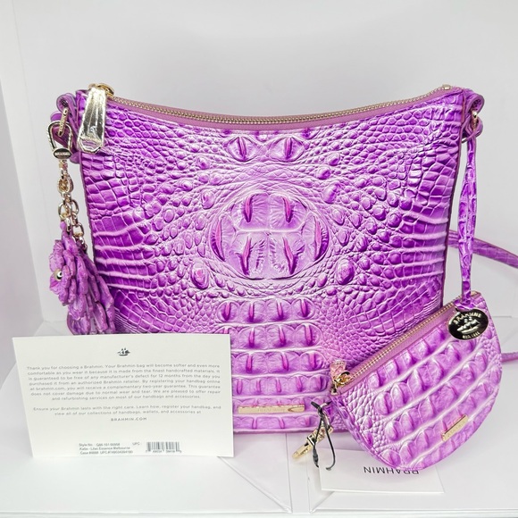 Brahmin Lilac Essence Croc-Embossed Katie w/ Flower Duo Charm & Britt Pouch